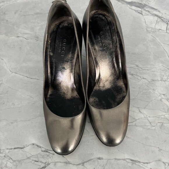 Gucci platinum wedges vintage size 6+ with Box, dusters and booklet Full Set - Picture 4 of 16